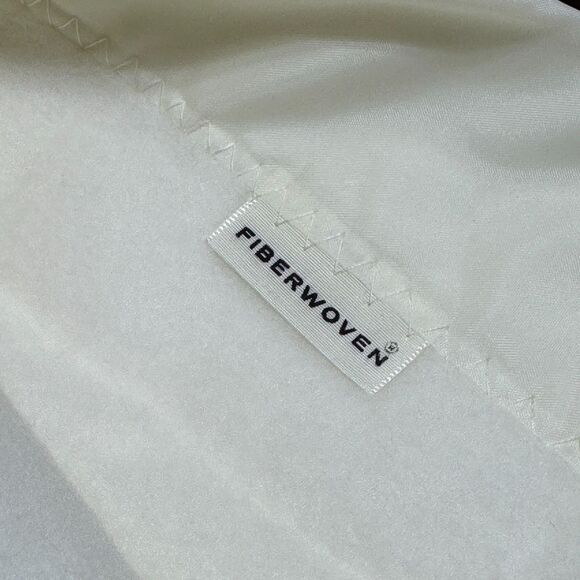 Vintage Satin Edged Fiberwoven Soft Blanket 44 x 72 Solid Ivory Embroidery Trim
